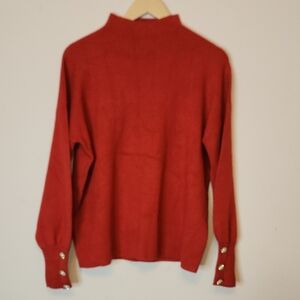 TAHARI Mock Neck Sweater With Pearls Embellished Details On The Cuffs, Sze XL